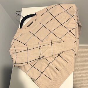 Beige Windowpane Crewneck Sweater